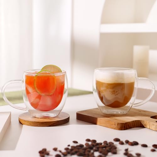 CNGLASS Double Walled Glass Coffee Mugs with Handle,12oz Insulated Glass Mugs with Handle,Clear Espresso Cups for Latte,Cappuccino,Tea Bag,Set of 2 - image 4