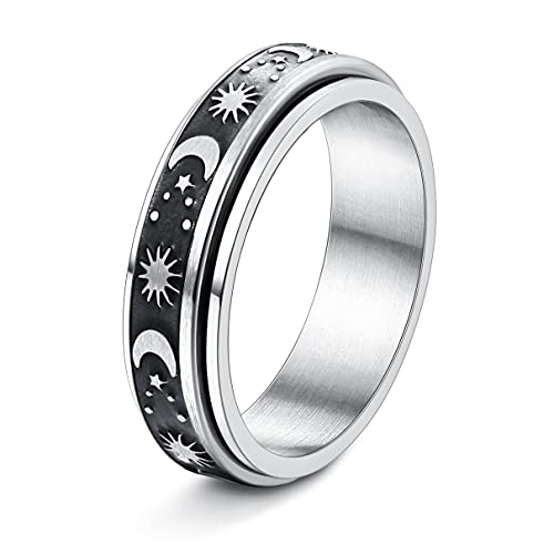 FIBO STEEL Stainless Steel Spinner Ring for Women Men Fidget Band Rings Sun Ring Set for Stress Relieving Wedding Promise Size 9