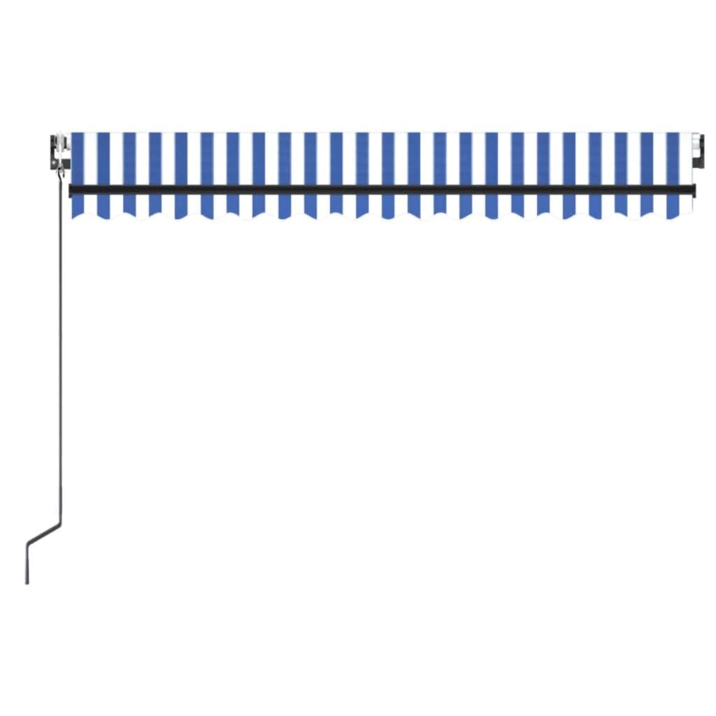 Tenda da sole retrattile automatica, 400 x 350 cm, blu e bianco, con braccio articolato, con telaio in alluminio, manovella, tenda da sole per terrazza, balcone, giardino e terrazza