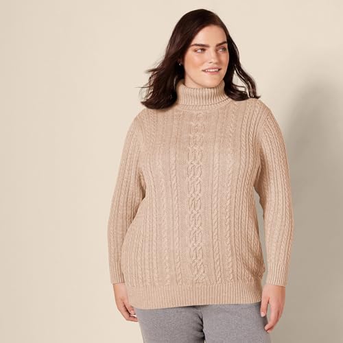 Image of Amazon Essentials Women's Long Sleeve Fisherman Cable Knit Turtleneck Sweater (Available in Plus Size)