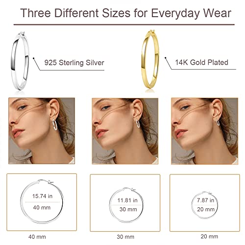 925 Sterling Silver Hoop Earrings,3 Pair Silver Hoop Earrings for Women, Lightweight Small Silver Hoop Earrings,Hypoallergenic Silver Hoop Earrings for Women 20mm 30mm 40mm PABBEU4
