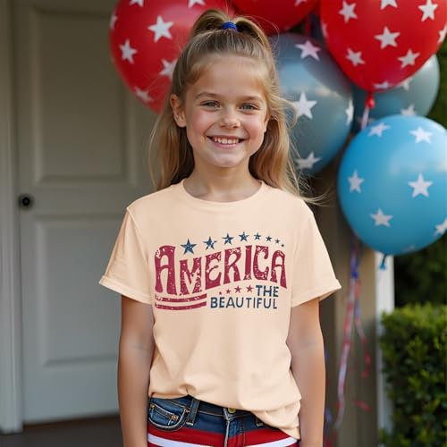 Image of IZYJOY Girl Boy 4th of July Shirt Kid America The Beautiful T Shirt USA Flag Star Stripes Patriotic Short Sleeve Tees Tops