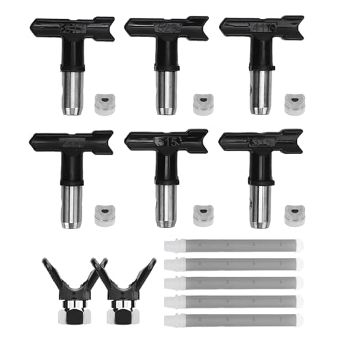 Luocute エアレススプレーノズルセット、211、315、417、515、517、523 ノズル、5 フィルター、2 ノズルホルダーセット、安定した霧化、あらゆるプロジェクトに多用途、室内装飾、フェンスへの設置