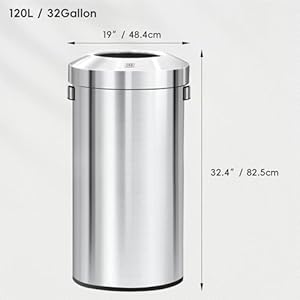 EKO 32-Gallon Round Stainless Steel Open Top Trash Can, Large Commercial Waste Bin with Detachable Lid and Carrying Handle, Brushed Metal Garbage Bin for Home, Office, Restaurant, Restroom EKO 32 Gallon Round Stainless Steel Open Top Trash Can Large Commercial Waste Bin with Detachable Lid and Carrying Handle Brushed Metal Garbage Bin for Home Office Restaurant Restroom