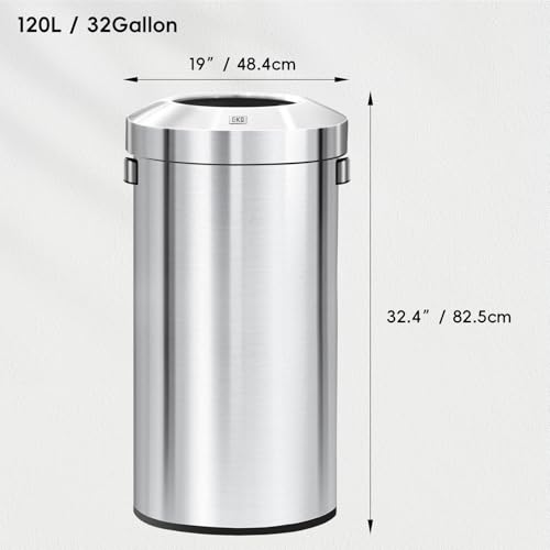 EKO-32-Gallon-Round-Stainless-Steel-Open-Top-Trash-Can-Large-Commercial-Waste-Bin-with-Detachable-Lid-and-Carrying-Handle-Brushed-Metal-Garbage-Bin-for-Home-Office-Restaurant-Restroom EKO 32 Gallon Round Stainless Steel Open Top Trash Can Large Commercial Waste Bin with Detachable Lid and Carrying Handle Brushed Metal Garbage Bin for Home Office Restaurant Restroom