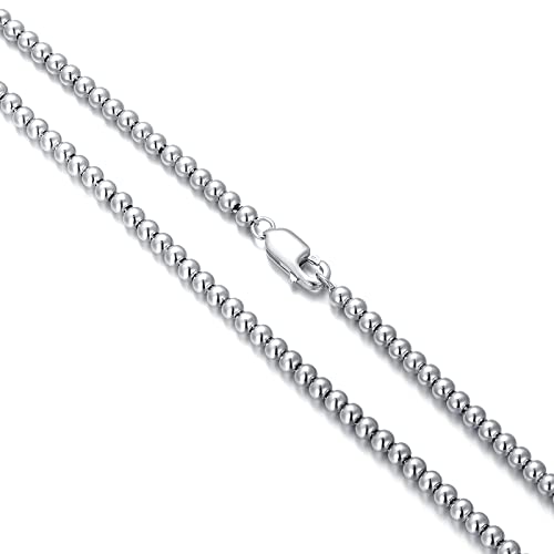 925 Sterling Silver Bead Ball Dog Tag Chain For Men & Women Silver Bead Chain Necklace Silver Ball Chain Necklaces 3.0MM, 18 - 26 Inch Jewelry Gifts For Christmas Valentine's Day Mother's Day Father's Day