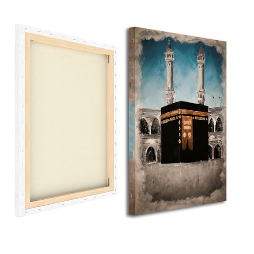 Image of MKB555 - Gallery Wraped Canvas Painting - Kaaba (Makkah e Madinah) - For Your Beautiful Space - Gallery Wraped Framed Canvas Painting Size 36X24 Inches