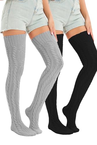 Image of YELAIVP Women's Thigh High Socks Over Knee Cable Knit Boot Stockings Winter Long Warm Leg Warmers