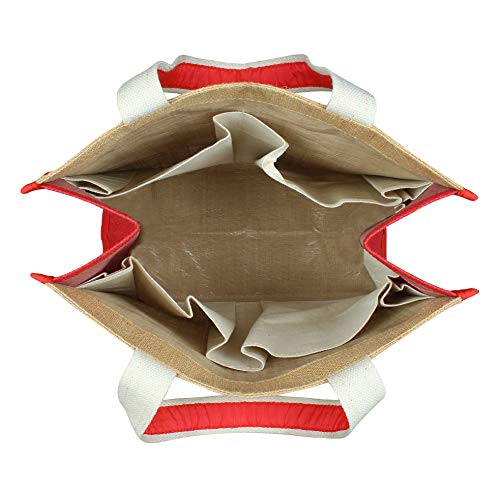 Image of DOUBLE R BAGS Big Heavy Duty Eco Reusable Jute Cloth Shopping Bag with 6 Pockets & Reinforced Handles | Grocery, Milk, Fruits & Vegetable Carry Organizer Tote | Red, 45x17x35 cm, 1 Compartment