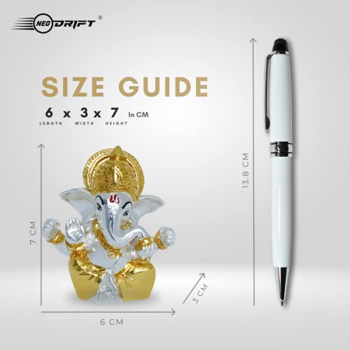 Image of Neodrift Ganesh Idol for Car Dashboard (Real 24kt & 999 Silver Plated, Dual-Tone Gold & Silver) (Model ND02) - Enhance Your Drive