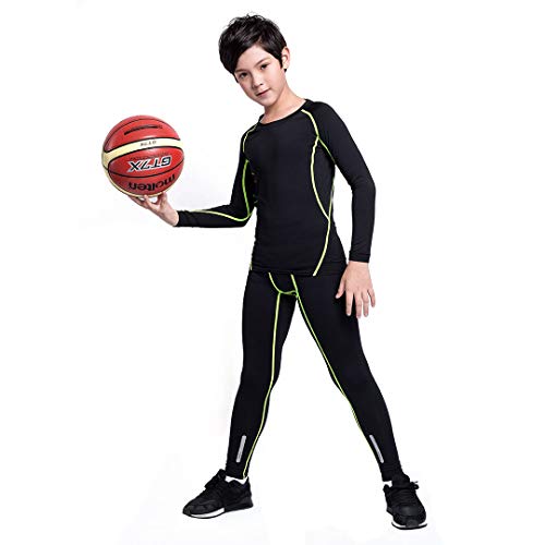Tesuwel 2/3/4 Pcs Boys Girls Base Layer Athletic Compression Leggings And Shirts Thermal Underwear Set Running Pants Tights #TOP5