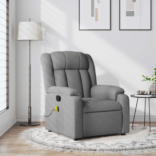 Emmtore Sillón Reclinable de Masaje, Silla con Respaldo Reposabrazos, Butaca de Relax Descanso TV, Asiento Ajustable para Casa, Tela Gris Claro