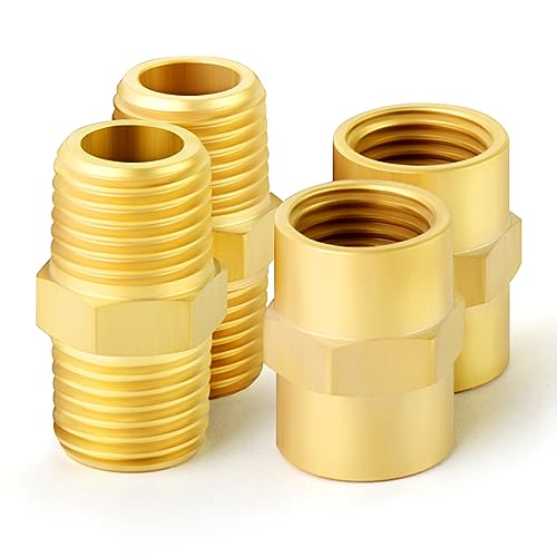 Gasher 12Pcs Metals Brass Pipe Fitting, Hex Nipple Brass Tone, 1/4" X 1/4" Npt Male Thread Pipe, 1/4Inch X 1/4Inch Npt Female Thread Pipe #TOP12
