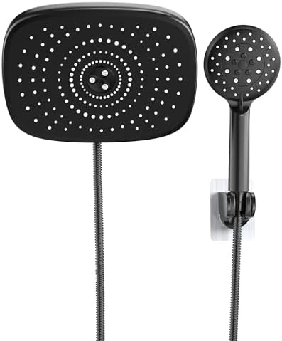 Veken 10 Inch Rain Shower Head with Handheld, High Pressure Rainfall Showerhead Combo with 5 Handheld Water Spray Modes for Bathroom Accessories, Home Decor, Detachable Dual Shower Heads, Matte Black