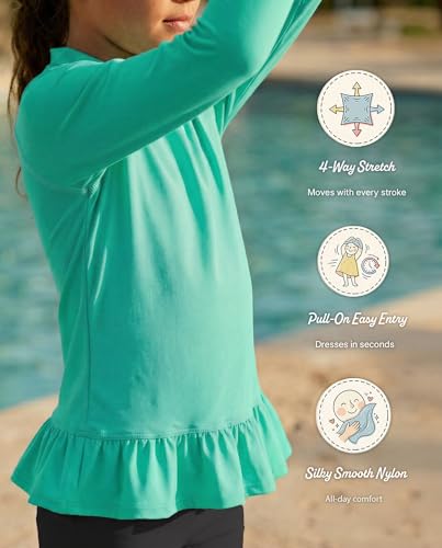 Image of City Threads Girls Long Sleeve Rashguard UPF 50+ Made in USA, Girls' Rash Guard Shirts with Sun Protection