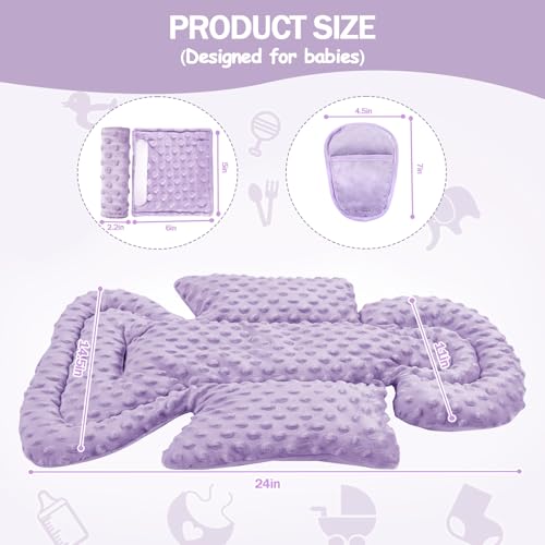 Image of Infant Car Seat Insert Boy Girl, 3 in 1 Newborn Carseat Insert with Strap Pads, Car Seat Head Support for Baby Strollers, Swings, and Bouncers, Comfortable and Machine Washable, Purple