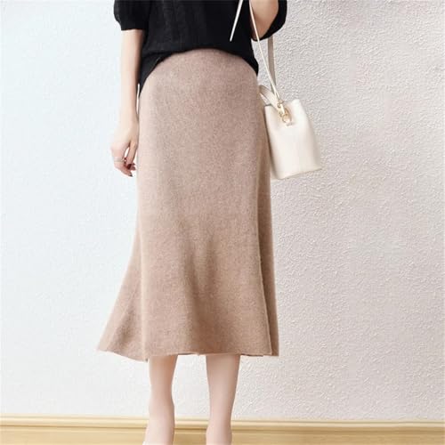 Women Autumn Winter Wool Skirt High Waist A-Line Slim Fishtail Knitted Long Skirt3
