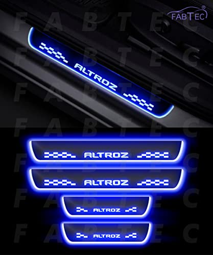 Image of FABTEC Car Door Foot Step Sill Plate with Mirror Finish LED Compatible with Tata Altroz (Set of 4pc,Blue) (6 Months Warranty)
