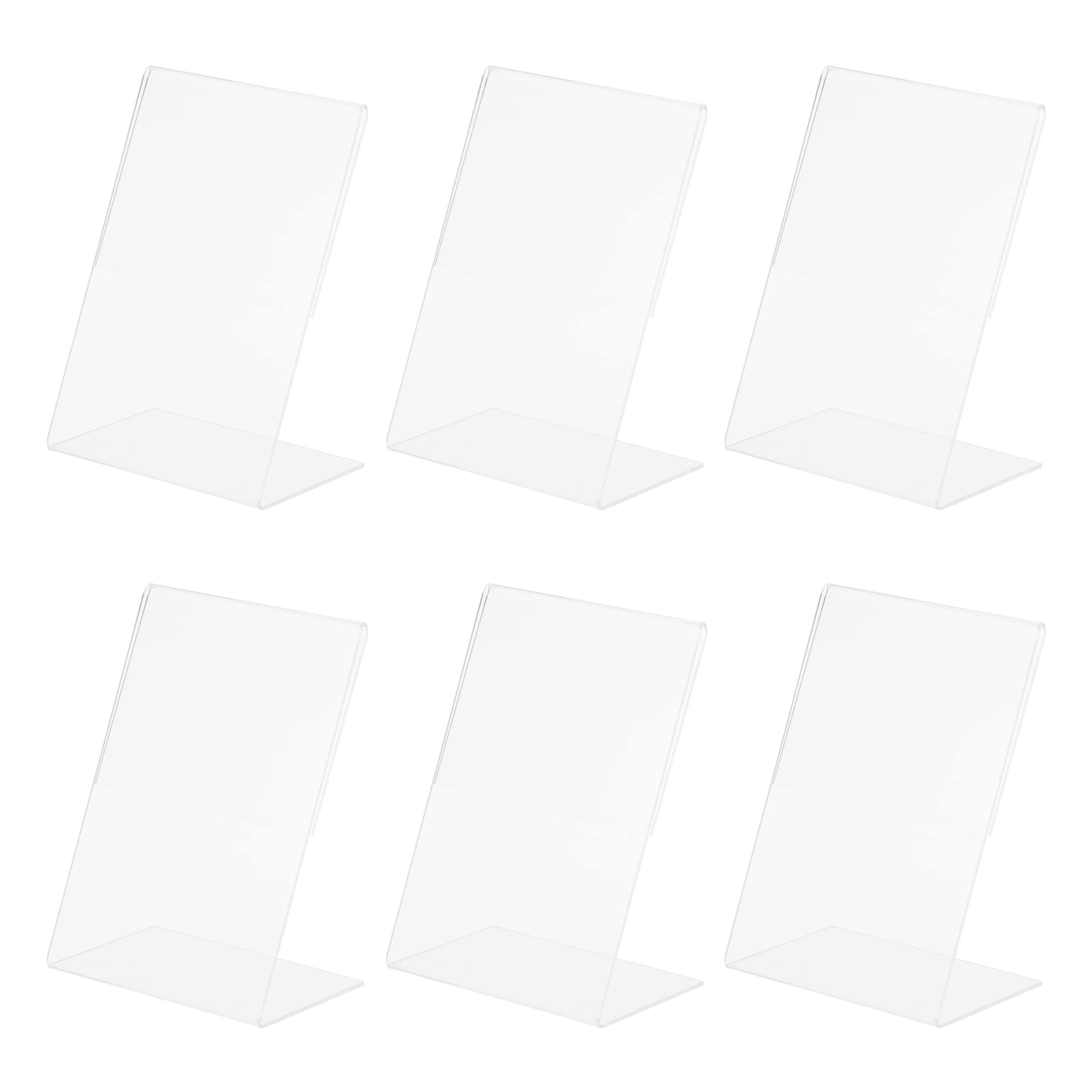 MECCANIXITY Slant Back Acrylic Sign Holder, 3.5 x 2.4 Inch Clear Sign Display Holders Vertical Display Stand for Office Table, Store, Restaurant Menu, Pack of 6