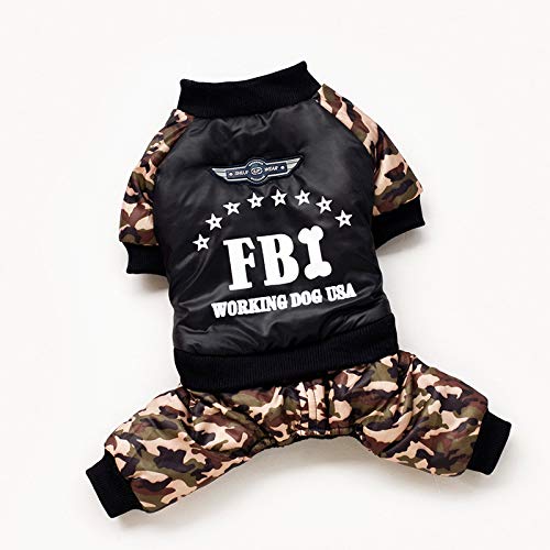 HenLooo Ropa para Perros Mascotas, Traje de Camuflaje del FBI Mono Chaqueta de Abrigo de Invierno,M
