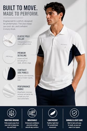 Image of Raves Mens Performance Collared Polo Shirt | Quick Dry, Lightweight, Breathable Sports & Everyday Wear Polo | Athletic Fit