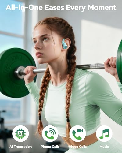Image of PocBuds Bluetooth Headphones Wireless Earbuds 80hrs Playtime Wireless Charging Case Digital Display Sport Ear buds with Earhook Deep Bass IPX7 Waterproof Over-Ear Earphones for Phone Laptop Mint Green