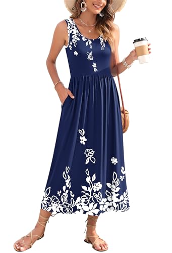 Image of WNEEDU Women's Summer Maxi Dress Casual Sleeveless Sundress