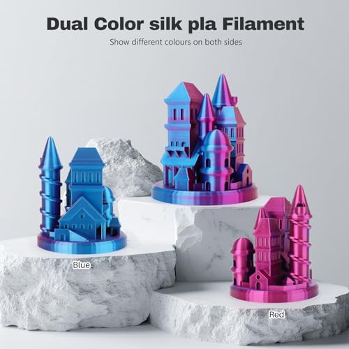 Image of 3DHoJor Silk PLA Filament 1.75mm Red Blue Dual Color PLA 3D Printer Filament 2 in 1 Coextrusion 1KG Spool(2.2lbs) 3D Printing Filament Dimensional Accuracy + /- 0.03mm Fits for Most FDM 3D Printers