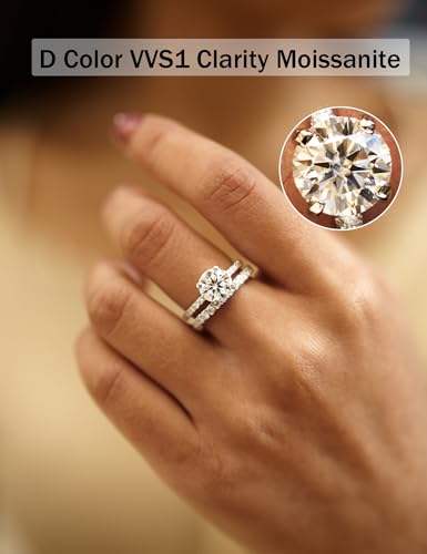 Moissanite Engagement Ring for Women Solitaire Rings with 18K White Gold Plated D Dolor Sterling Silver Engagement Ring for Women Fake Engagement Ring Promise Rings for Her2