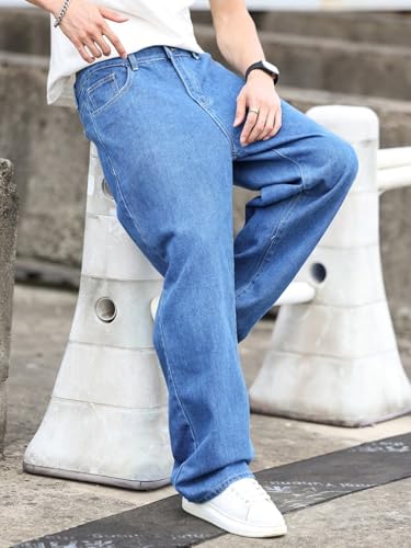 Image of KOTTY Men's Loose Fit Baggy Jeans - Relaxed Wide Leg Denim with Fashionable Urban Streetwear Look