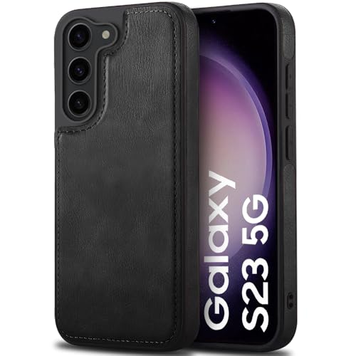 Image of TheGiftKart Genuine Leather Finish Back Cover Case for Samsung Galaxy S23 5G | Shockproof Design | Raised Edges for Camera & Screen Protection | Stunning Minimalist Design Back Cover Case (Black)