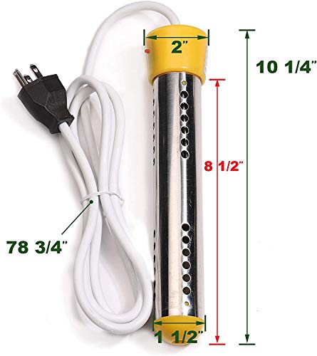 SLASHCOOL Immersion Heater | Submersible Water Heating with Stainless-Steel Guard and Thermostat | Heats 5 Gallons of Water in Minutes | Great for Bathtub,Inflatable Pool - FULLY IMMERSED WHILE USING