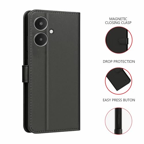 Image of AIBEX Shock Proof Flip Compatible for Redmi 13C 5G Flip Cover Leather Finish | Inside TPU with Card Pockets | Wallet Stand | Complete Protection Flip Case- Black