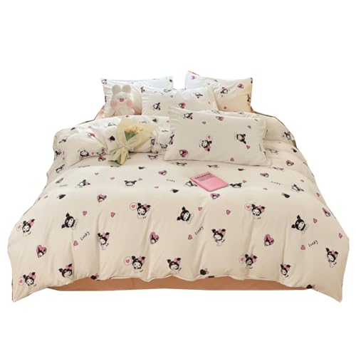 HOLY HOME Kid’s Bedding, Cartoon Duvet Cover Set 4 Piece Birthday Gift Bedclothes (White, Twin)
