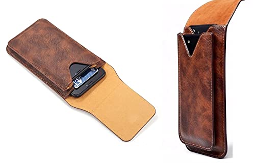 Image of ELICA Brown Pouch Genuine Leather Double Mobile Pouch Waist Bag Pack for 6.5 inch and 5.5 inch Mobile Compatible for vivo V2101
