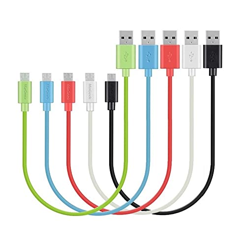 MaGeek® [Paquet de 5pcs 0,3m Court Micro USB Câbles Haute Vitesse USB 2.0 Sync et Charge pour Samsung, HTC, Sony, Motorola, LG, Google, Nokia (5 Couleurs)