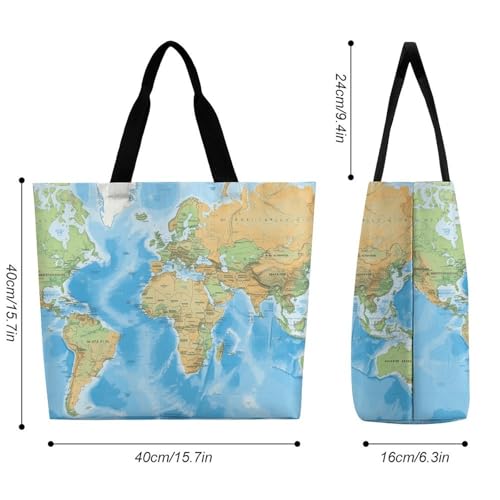 World Map Tote Bag Large Women Casual Shoulder Bag Reusable Grocery Bag Fasion Handbag for Office Shopping Travel2