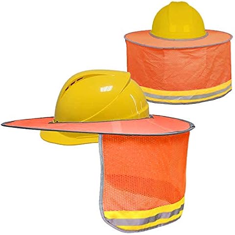BOENFU Hard Hat Sun Shade 2 Pack, Full Brim Hard Hat Neck Shade Cowboy Hard Hat with Secure-Fit Fasteners & Built in Sweat Towel for Construction - Orange (Hard Hat Not Included) Cover