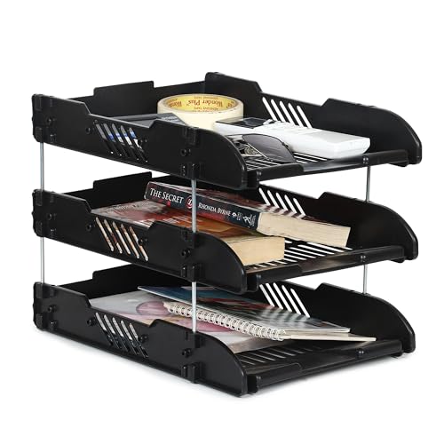 Image of File Tray Rack ABS Plastics | Foldable Office Desk Accessories | Durable & Sturdy | Easy Assembly | Efficient Organizer | Plastic Office Stationery Files Layer Rack (3 Layer, Black)