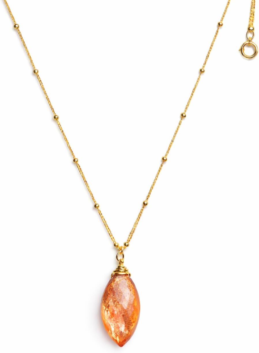 Sunstone Necklace, Oregon Orange Sunstone Teardrop Necklace in Gold Filled, Layering Jewelry, MOther's Day Gift for her