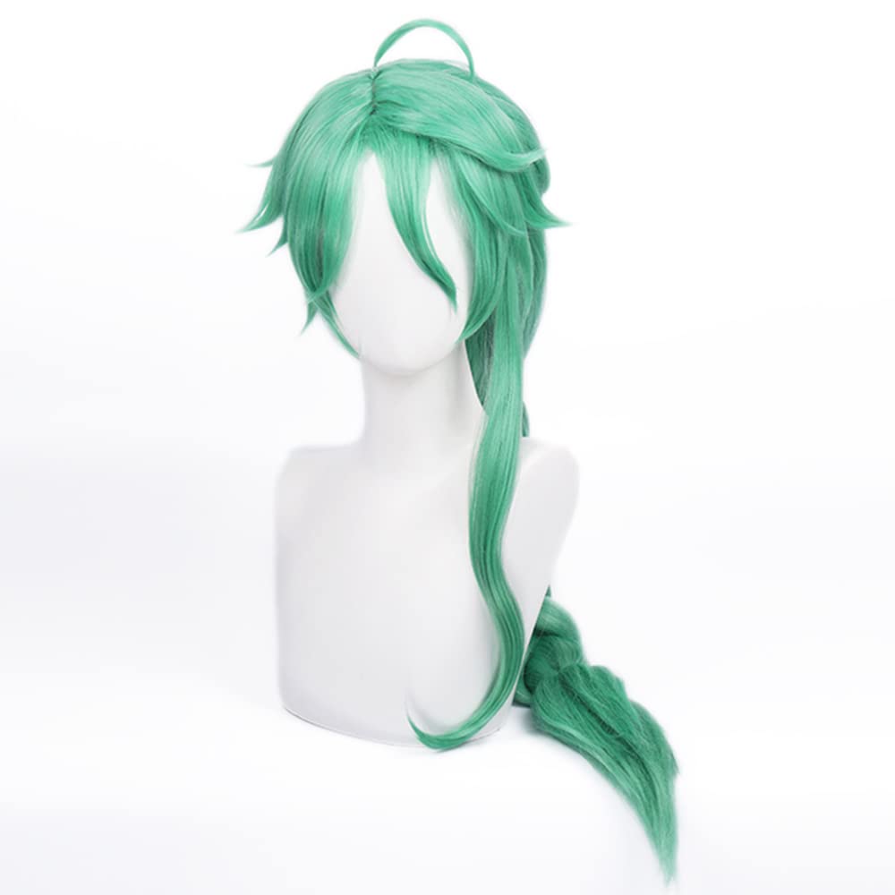 Green Long Pogtail Braids Heat Resisitant Synthetic Hair for Adult Women Men Halloween Cos Anime Role Play Replacement Wigs
