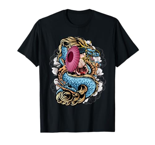 Japonés Dragón y Geisha Mitología Japón Arte Gráfico Camiseta