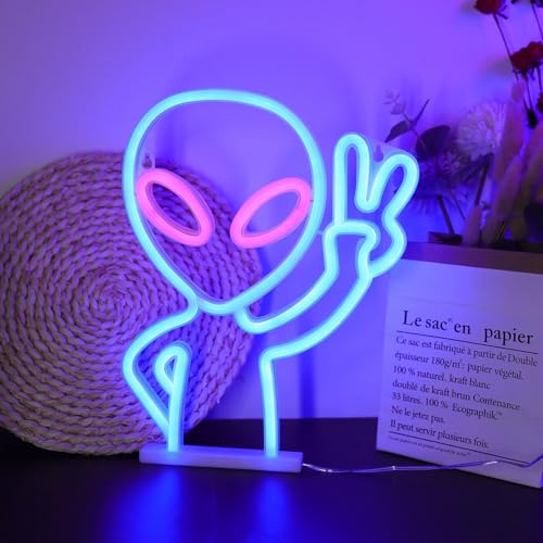 ENUOLI Alien Neon Sign,Led Neon Signs for Wall Decor Man Cave Game Room Neon Decor USB Powered Alien Neon for Beer Bar Pub Man Cave Party Wedding Birthday Gifts (Pink&Blue) - Image 3