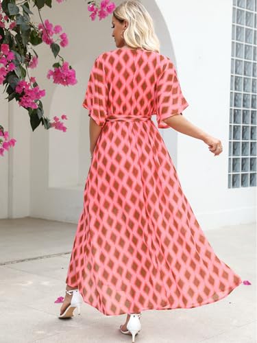 Image of ANRABESS Womens 1 /2 Sleeve Beach Wedding Guest Maxi Dresses 2026 Summer Wrap V Neck Boho Floral Flowy Slit Long Dresses