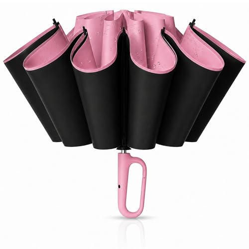 Image of HOPz UV Reversible Umbrella with Carabiner Handle - Automatic Open Close Travel Umbrella for Men & Women, Windproof Compact Folding Umbrella, UV Sun Protection & Rainproof, 8 Dual Ribs Portable Umbrella