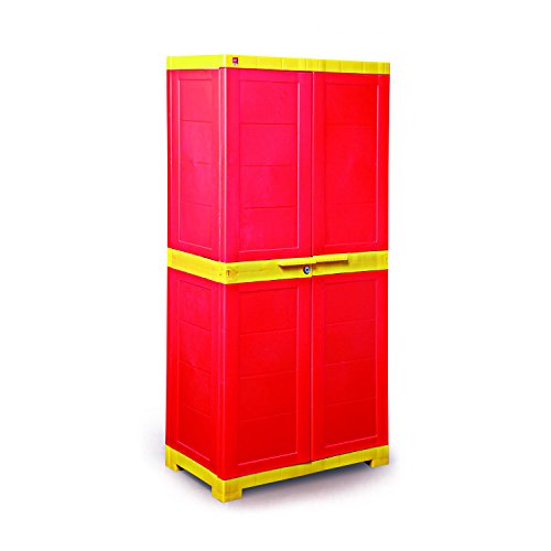 Image of Cello Novelty Big Bookshelf, Red & Yellow | 2 Dustproof Doors | Space Saving Cupboard | Plastic Book Shelf | Multipurpose Book Shelf for Home, Office | Book Organizer for Library