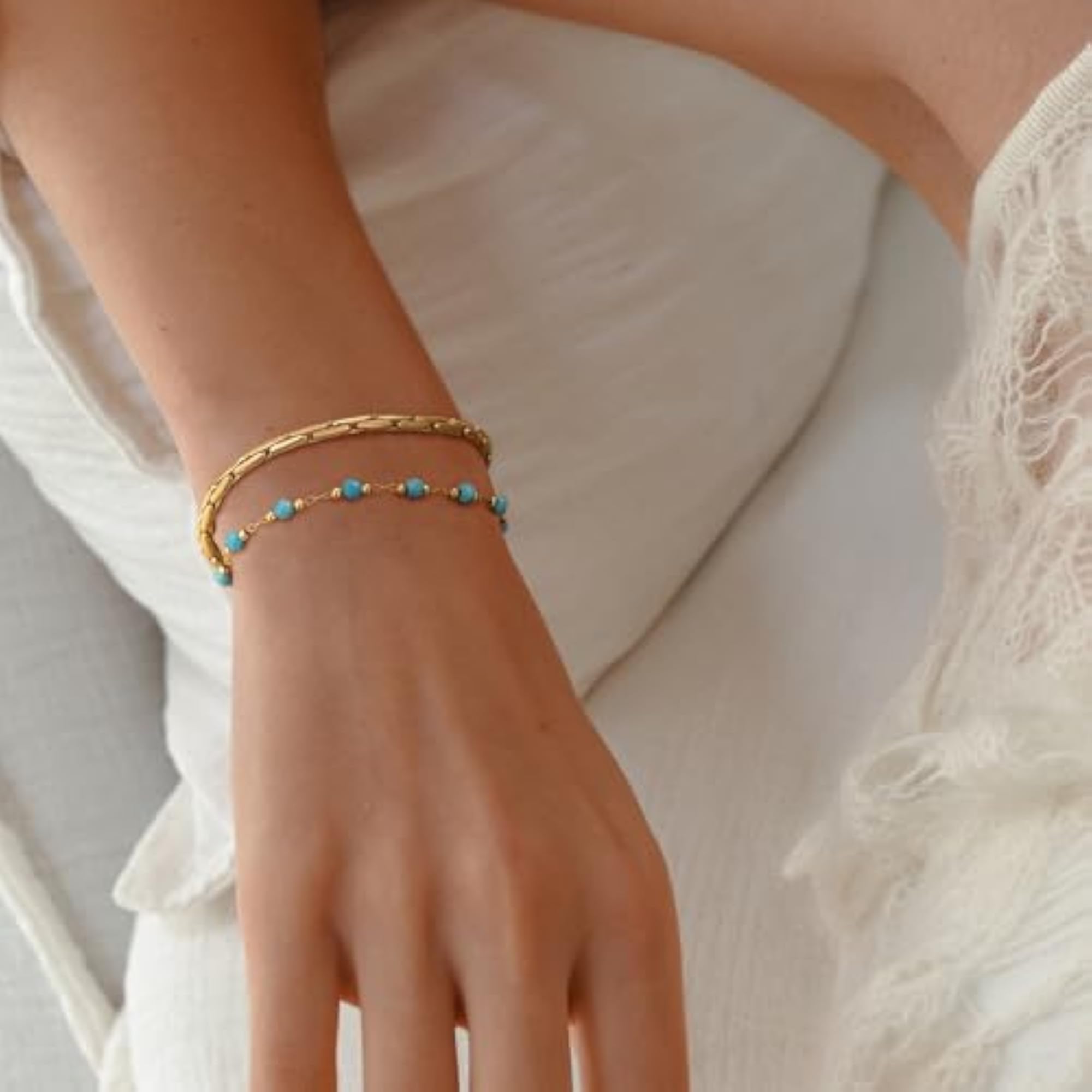 Gold Plated Handmade Dainty Bracelet with Satellite Beads