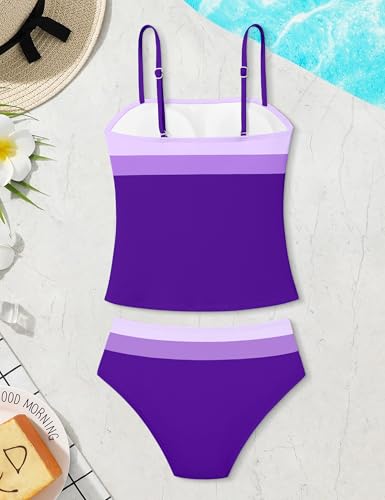 Image of NAPU Girls Swimsuit Color Block Tankini Swimsuit Quick Dry 2 Piece Bathing Suit for Girls 9-16 Years Teens Swimwear Summer