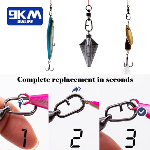 9KM DWLIFE Ball Bearing Fishing Swivels Snaps with Oval Split Rings, Power Snaps Quick Change Fishing Lure Rings Connector （1# A-25pcs） - Thumbnail 3