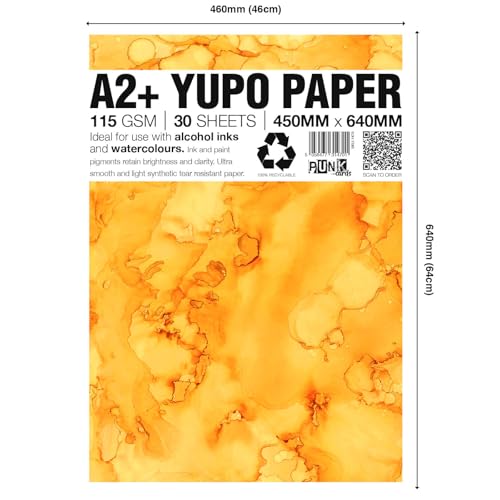 Punkcards - Yupo Paper - Alcohol Inks - Yupo Paper A2 - Alcohol Ink Art Paper - for Artists and Painters - 30 Sheets - 115gsm - A2+ - 450mm x 640mm